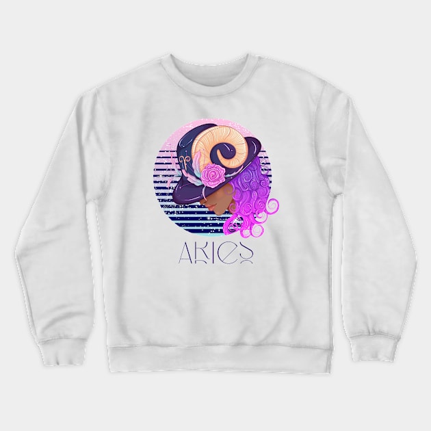 Aries Zodiac Sign | Circle Beautiful Girl Crewneck Sweatshirt by Violete Designs